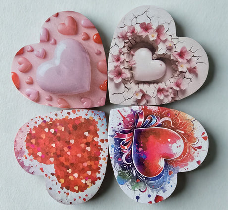 Lot de 4 Magnets Cœur – Spécial Saint-Valentin (6,5 x 6,5 cm)