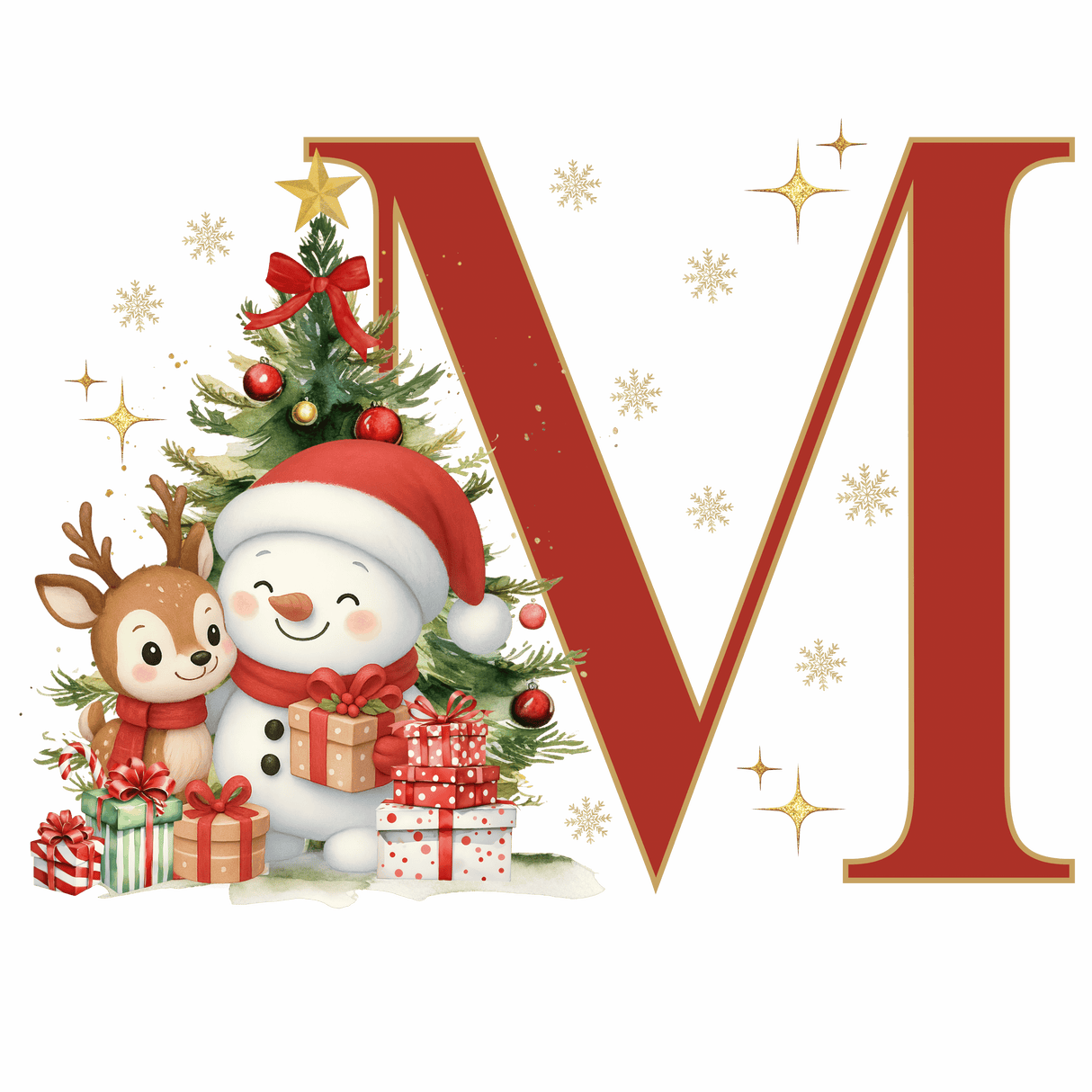 Mug de Noël Personnalisé – Lettre de A à Z avec Bonhomme de Neige & Renne