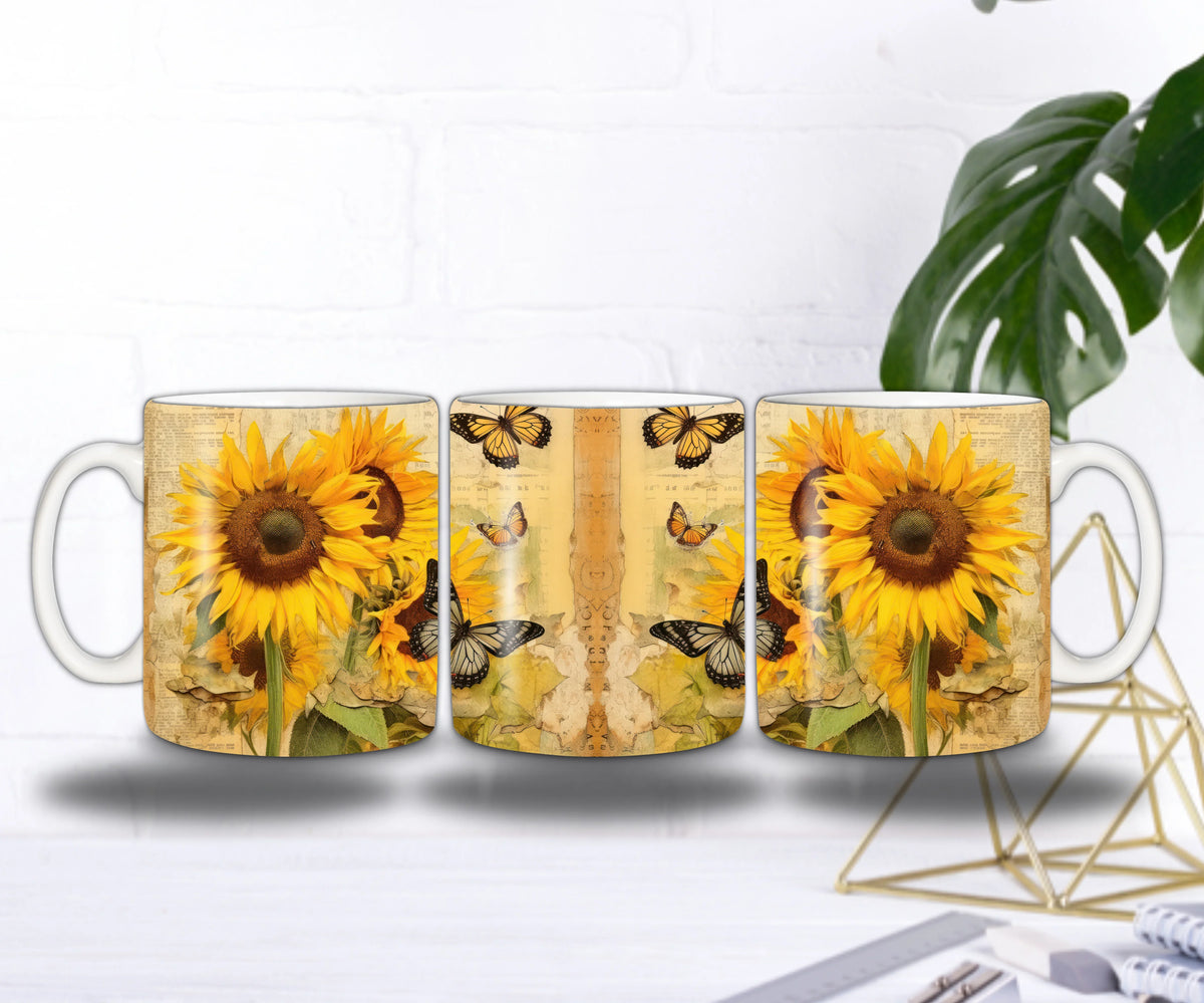 🌻 Mug “Tournesols & Papillons” – Douceur Vintage et Soleil d’Été ☕