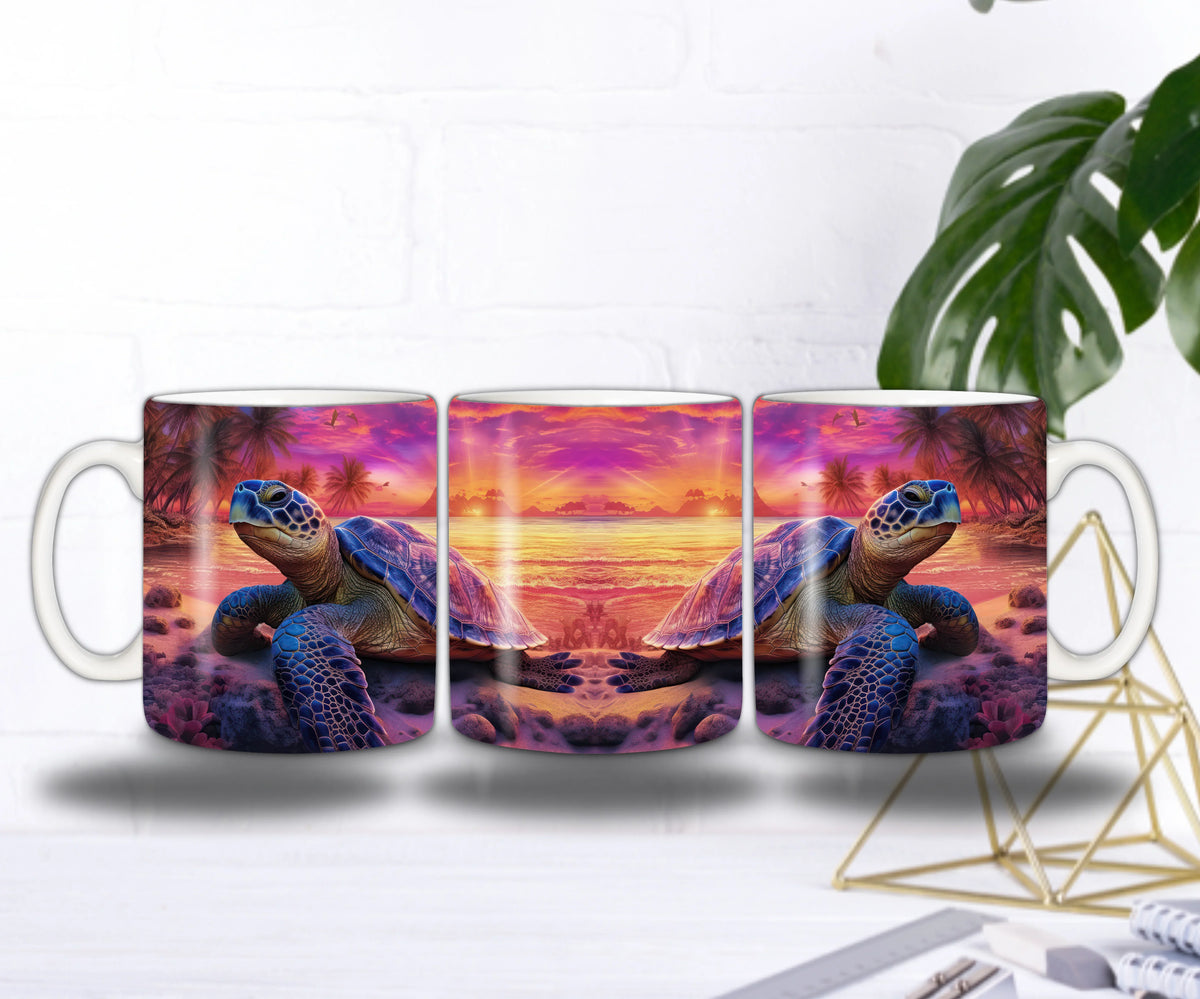 🐢 Mug “Tortue du Soleil” – Voyage au Cœur du Paradis 🌺