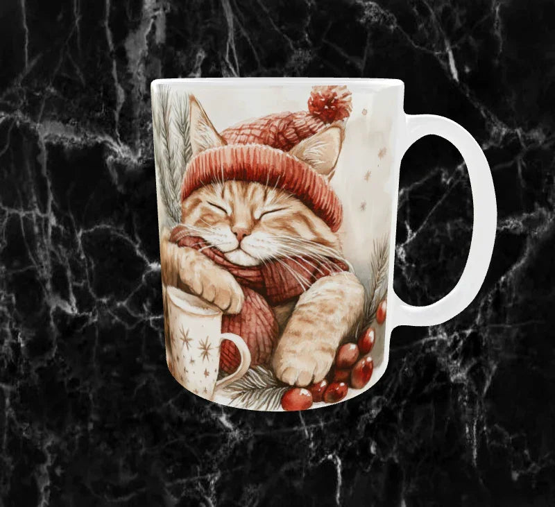 🐱❄️ Mug de Noël – Chat Douillet & Lait Chaud