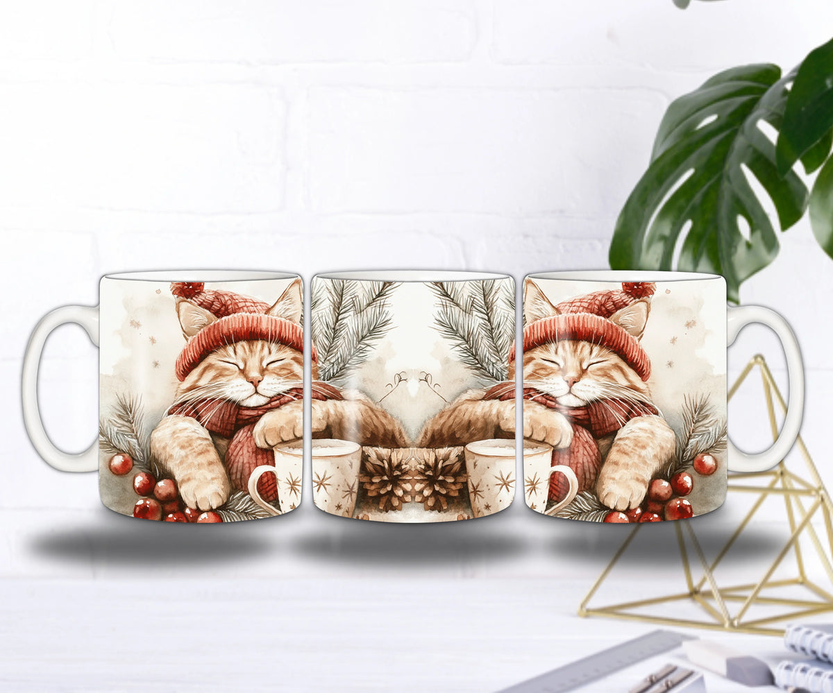 🐱❄️ Mug de Noël – Chat Douillet & Lait Chaud