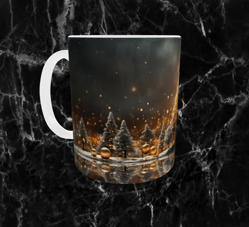 🌟Mug Sapin Illuminé – Forêt Enneigée & Nuit Dorée Étincelante