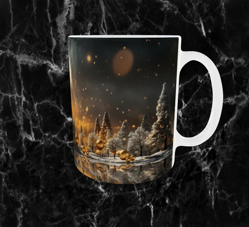 🌟Mug Sapin Illuminé – Forêt Enneigée & Nuit Dorée Étincelante