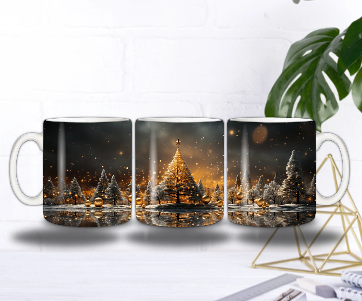 🌟Mug Sapin Illuminé – Forêt Enneigée & Nuit Dorée Étincelante