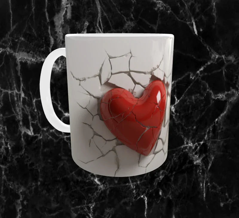 ❤️🔥Mug Cœurs en Éclat – Rouge Vif & Craquelures Blanches