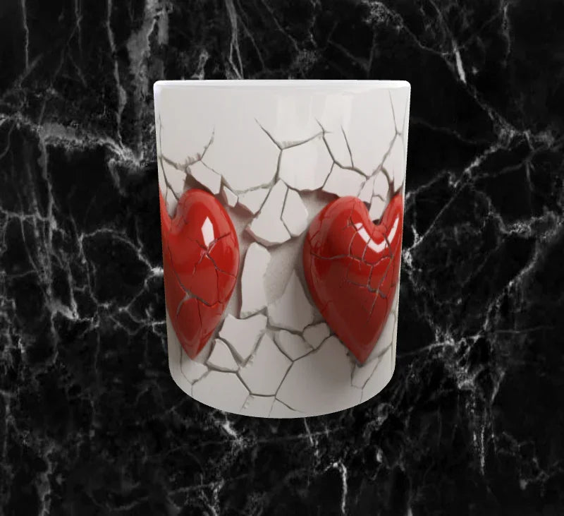 ❤️🔥Mug Cœurs en Éclat – Rouge Vif & Craquelures Blanches