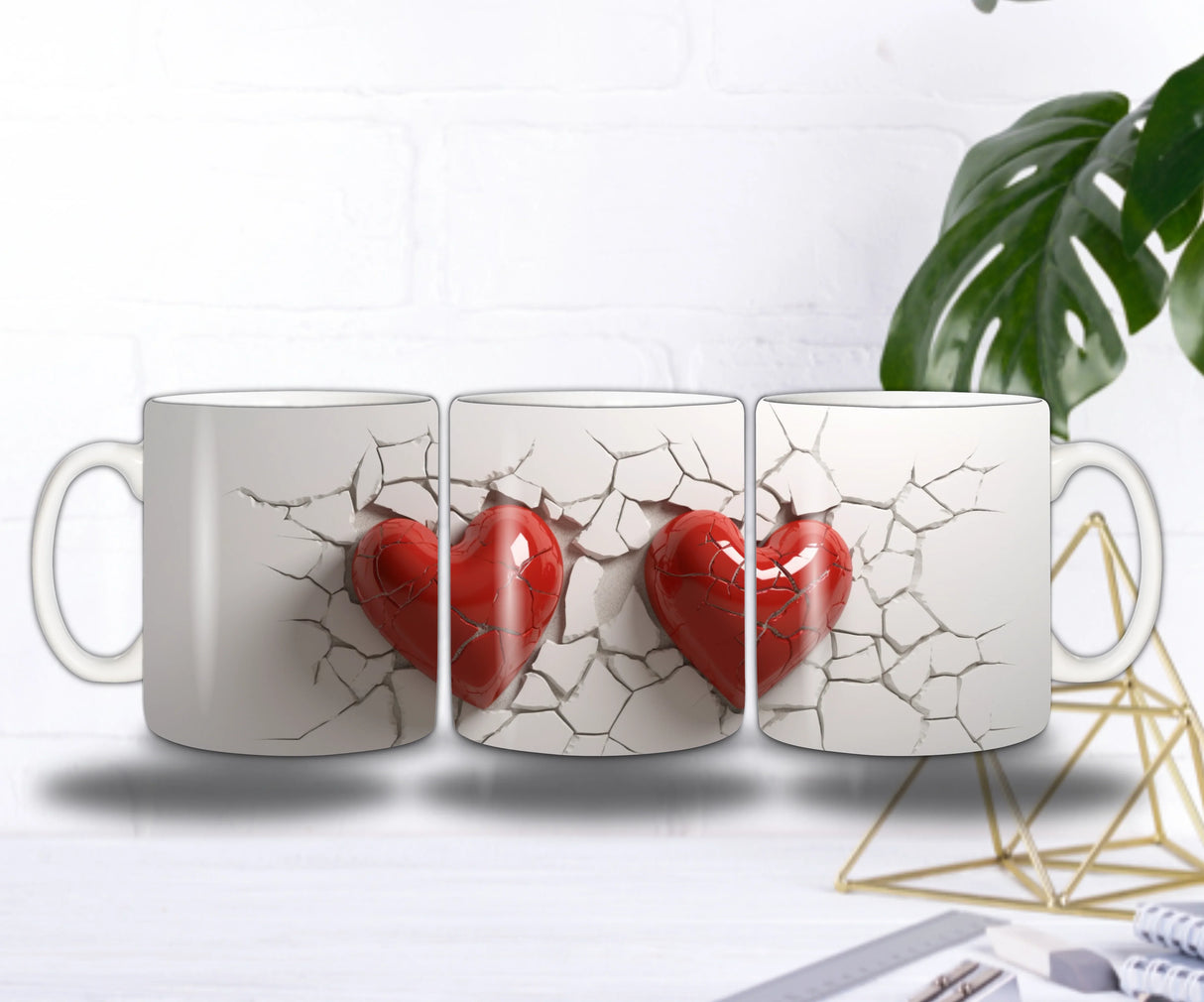 ❤️🔥Mug Cœurs en Éclat – Rouge Vif & Craquelures Blanches