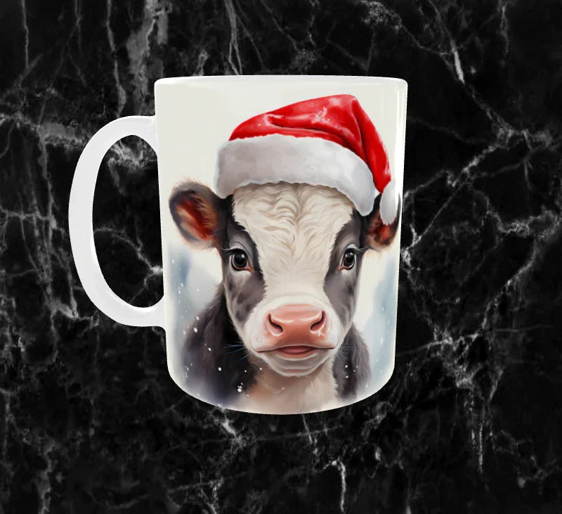 🎄Mug de Noël – Petit Veau Adorable au Bonnet Festif