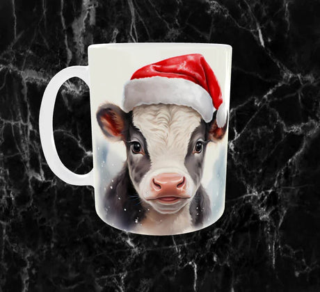 🎄Mug de Noël – Petit Veau Adorable au Bonnet Festif