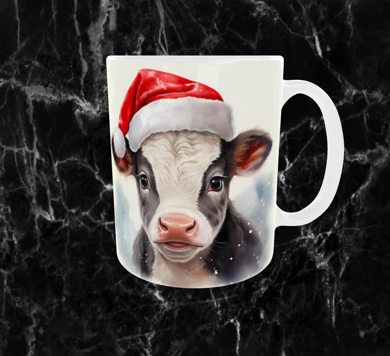 🎄Mug de Noël – Petit Veau Adorable au Bonnet Festif