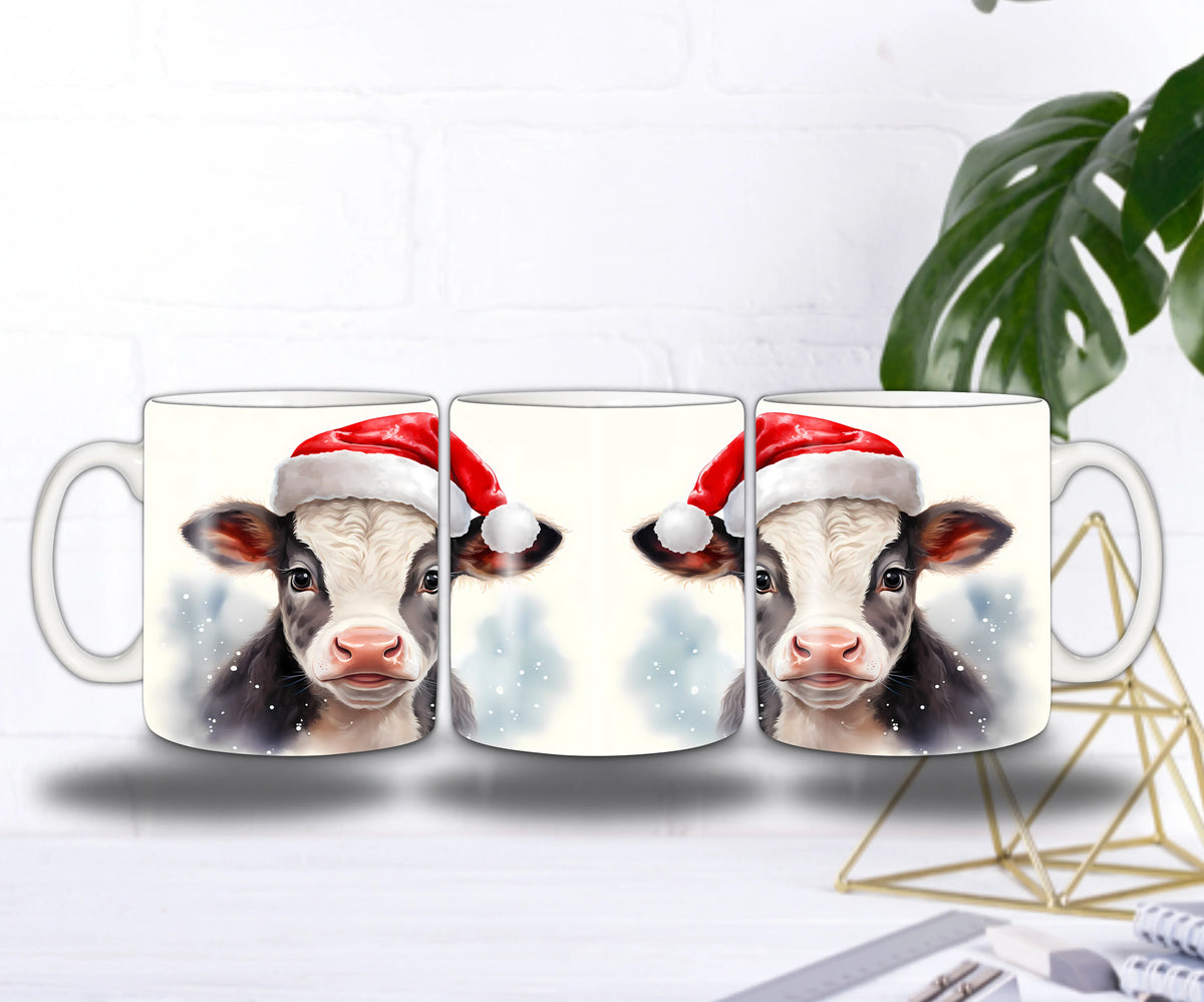 🎄Mug de Noël – Petit Veau Adorable au Bonnet Festif