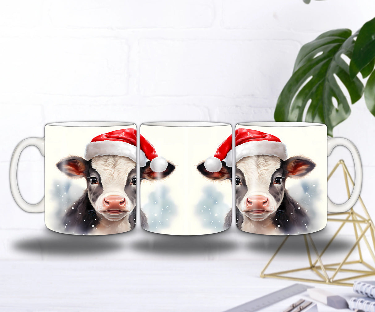 🎄Mug de Noël – Petit Veau Adorable au Bonnet Festif