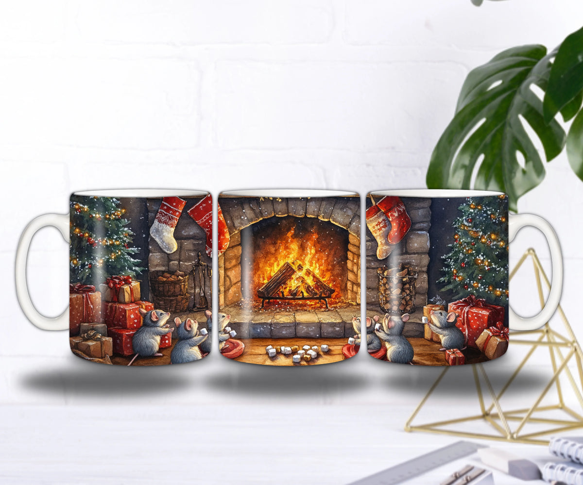 🐭Mug de Noël – Les Petites Souris au Coin du Feu 🔥