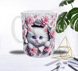 Mug Sublimation – Chaton Magique au Mur Fleuris
