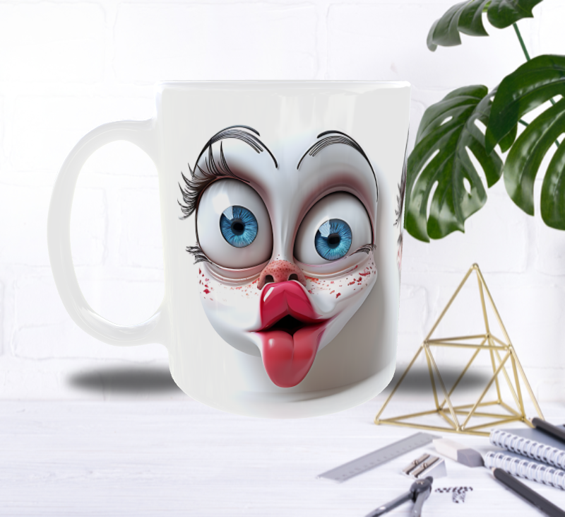 Mug “Crazy Faces” – 3 Visages Fun aux Yeux Exorbitants