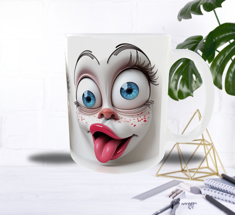 Mug “Crazy Faces” – 3 Visages Fun aux Yeux Exorbitants