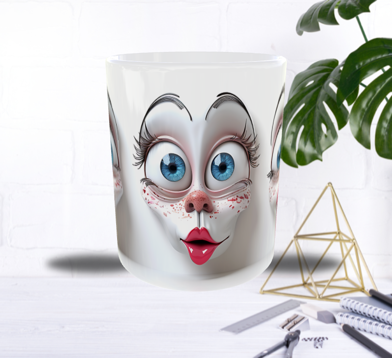 Mug “Crazy Faces” – 3 Visages Fun aux Yeux Exorbitants