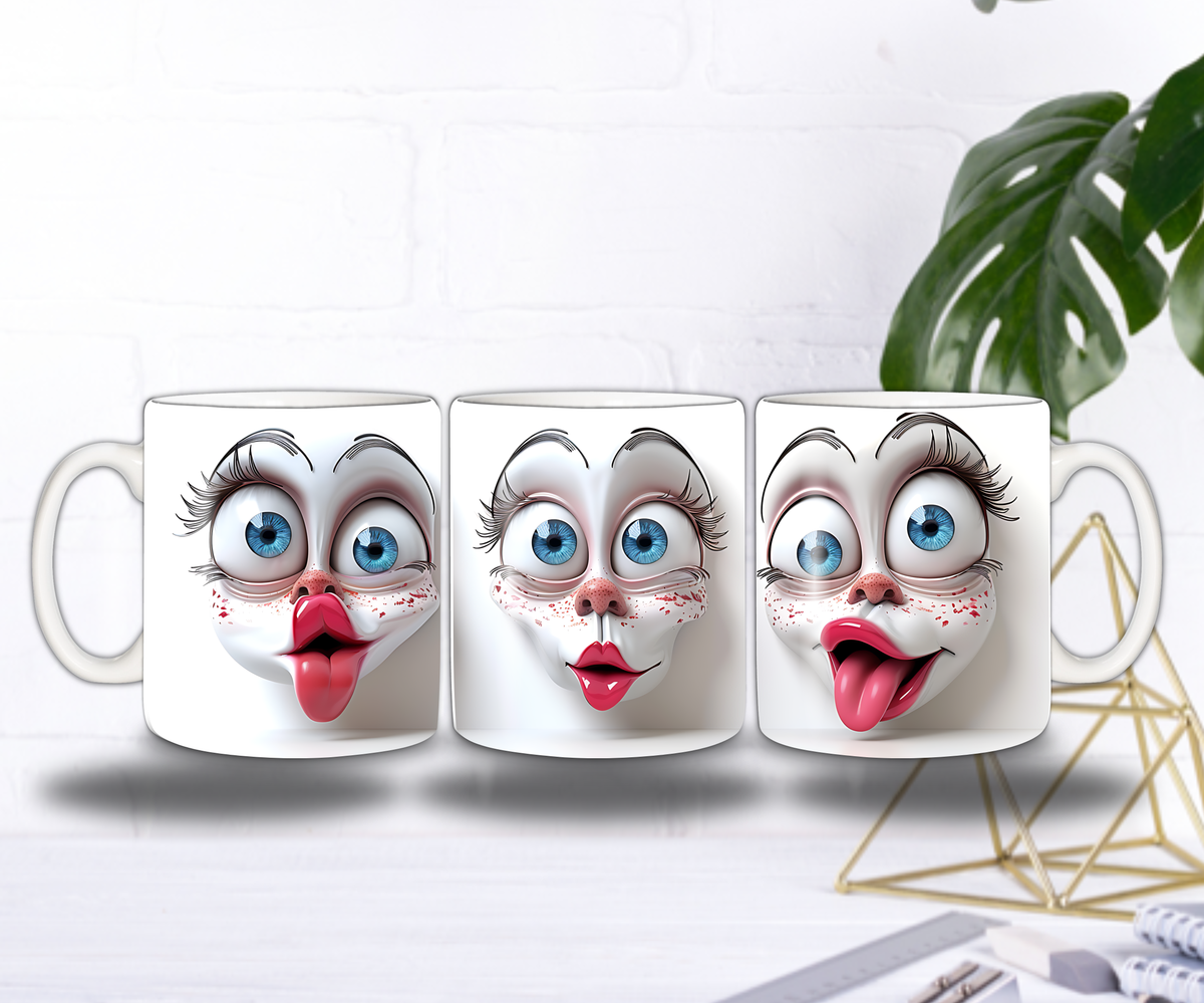 Mug “Crazy Faces” – 3 Visages Fun aux Yeux Exorbitants