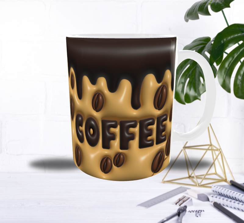Mug Coffee Gourmand – Grains de Café & Effet Coulis Latte