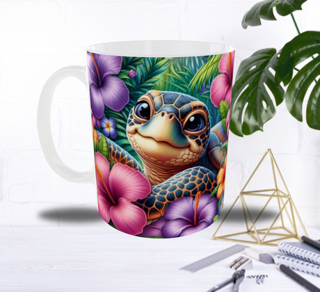 Mug Tortue Tropicale – Hibiscus Multicolores & Ambiance Paradisiaque