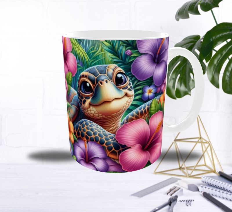 Mug Tortue Tropicale – Hibiscus Multicolores & Ambiance Paradisiaque