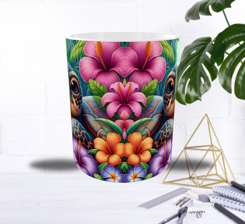 Mug Tortue Tropicale – Hibiscus Multicolores & Ambiance Paradisiaque