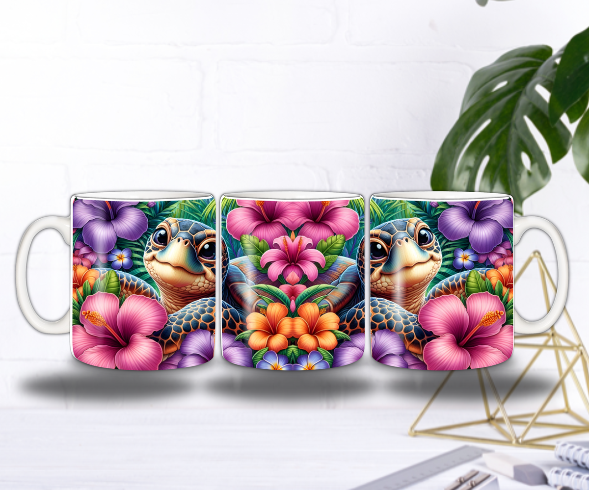 Mug Tortue Tropicale – Hibiscus Multicolores & Ambiance Paradisiaque