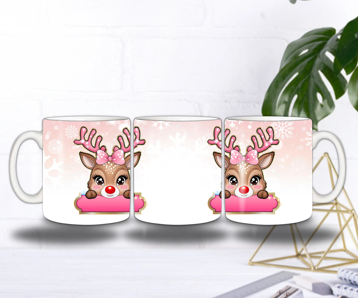 Mug Personnalisé Noël – Adorable Petit Renne Rose 🦌✨