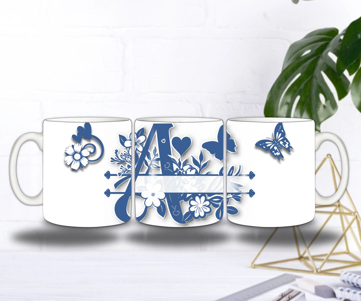 Mug Personnalisé Initiale A–Z – Sublimation Bleue & Prénom au Choix