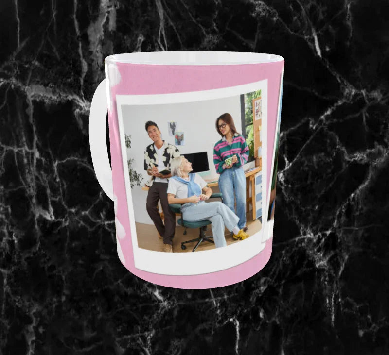 Mug Cadeau Personnalisé avec 2 Photos – Rose & Marguerites – 11oz