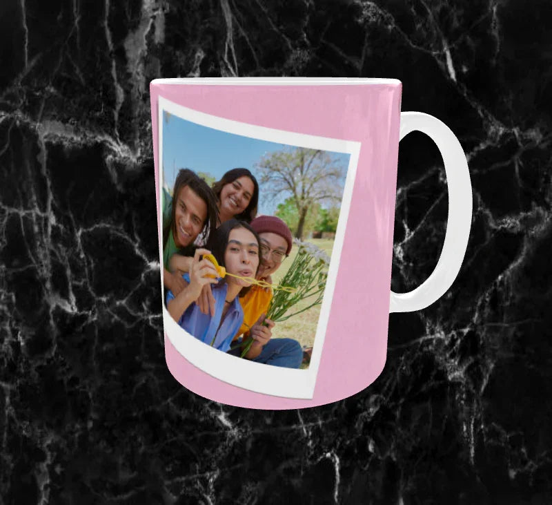 Mug Cadeau Personnalisé avec 2 Photos – Rose & Marguerites – 11oz