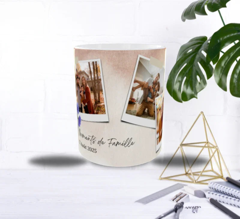 Mug Personnalisé – Moments de Famille (3 Photos + Date)