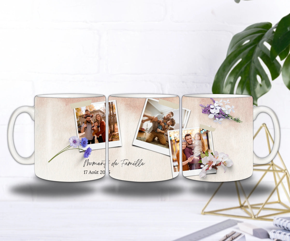 Mug Personnalisé – Moments de Famille (3 Photos + Date)