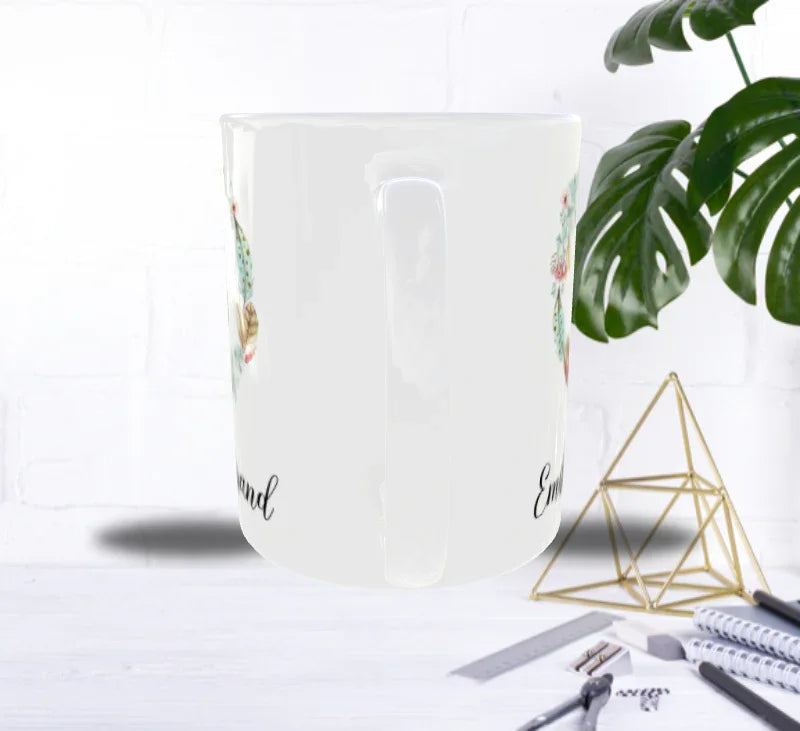 Mug Personnalisé Initiale & Prénom – Couronne Florale Élégante