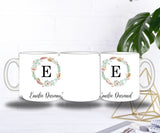 Mug Personnalisé Initiale & Prénom – Couronne Florale Élégante