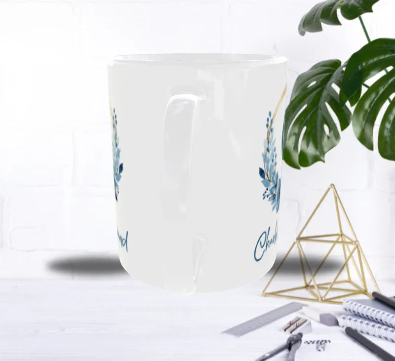 Mug Personnalisé Initiale & Prénom – Couronne Bleue Masculine