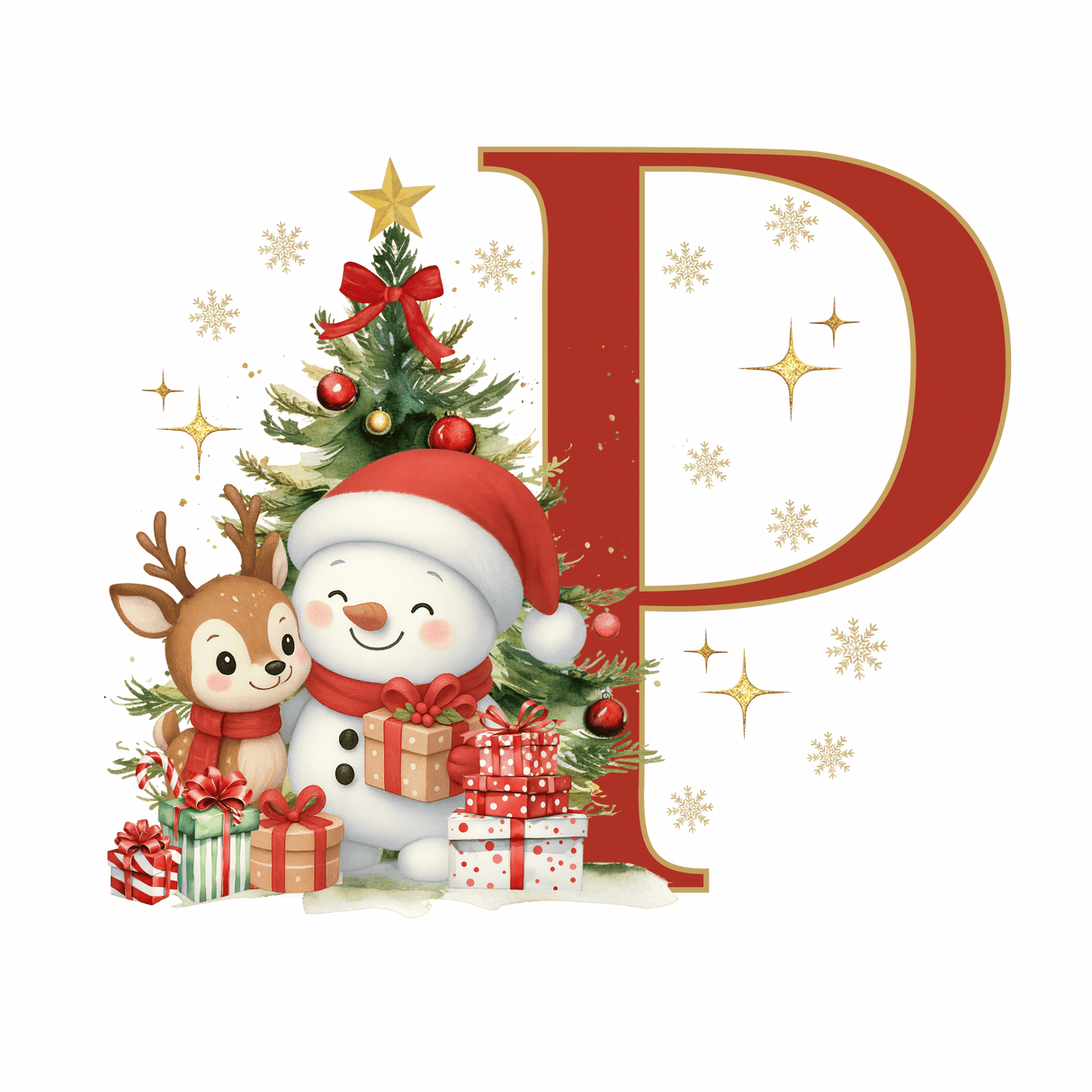 Mug de Noël Personnalisé – Lettre de A à Z avec Bonhomme de Neige & Renne