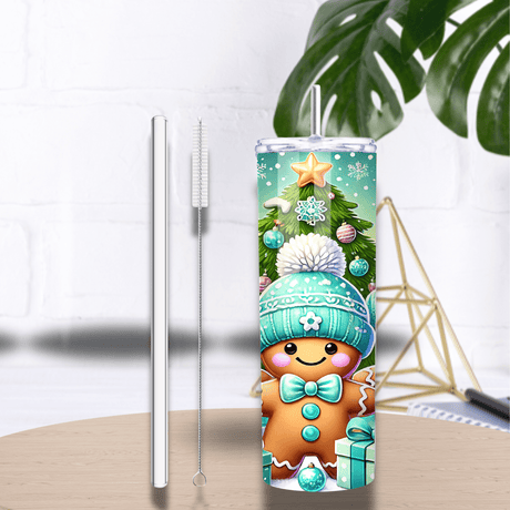 Tumbler Isotherme 20 oz (591 ml) “Pain d’Épice de Noël” – Sublimation HD – Paille & Goupillon inclus