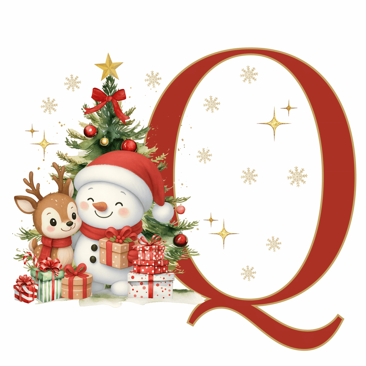 Mug de Noël Personnalisé – Lettre de A à Z avec Bonhomme de Neige & Renne