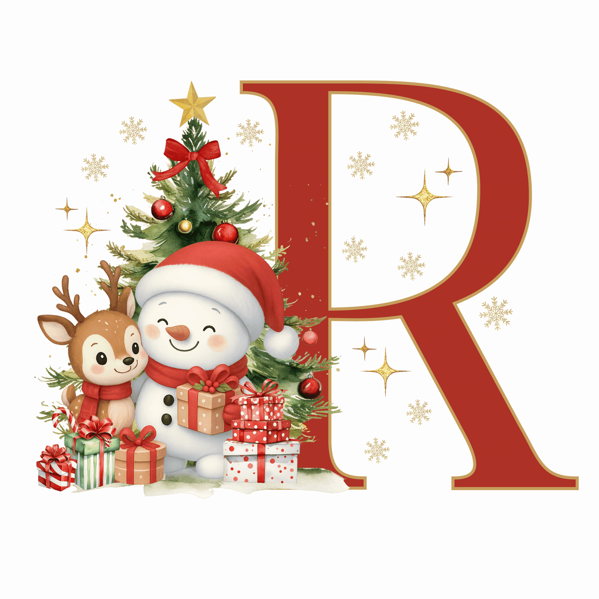 Mug de Noël Personnalisé – Lettre de A à Z avec Bonhomme de Neige & Renne