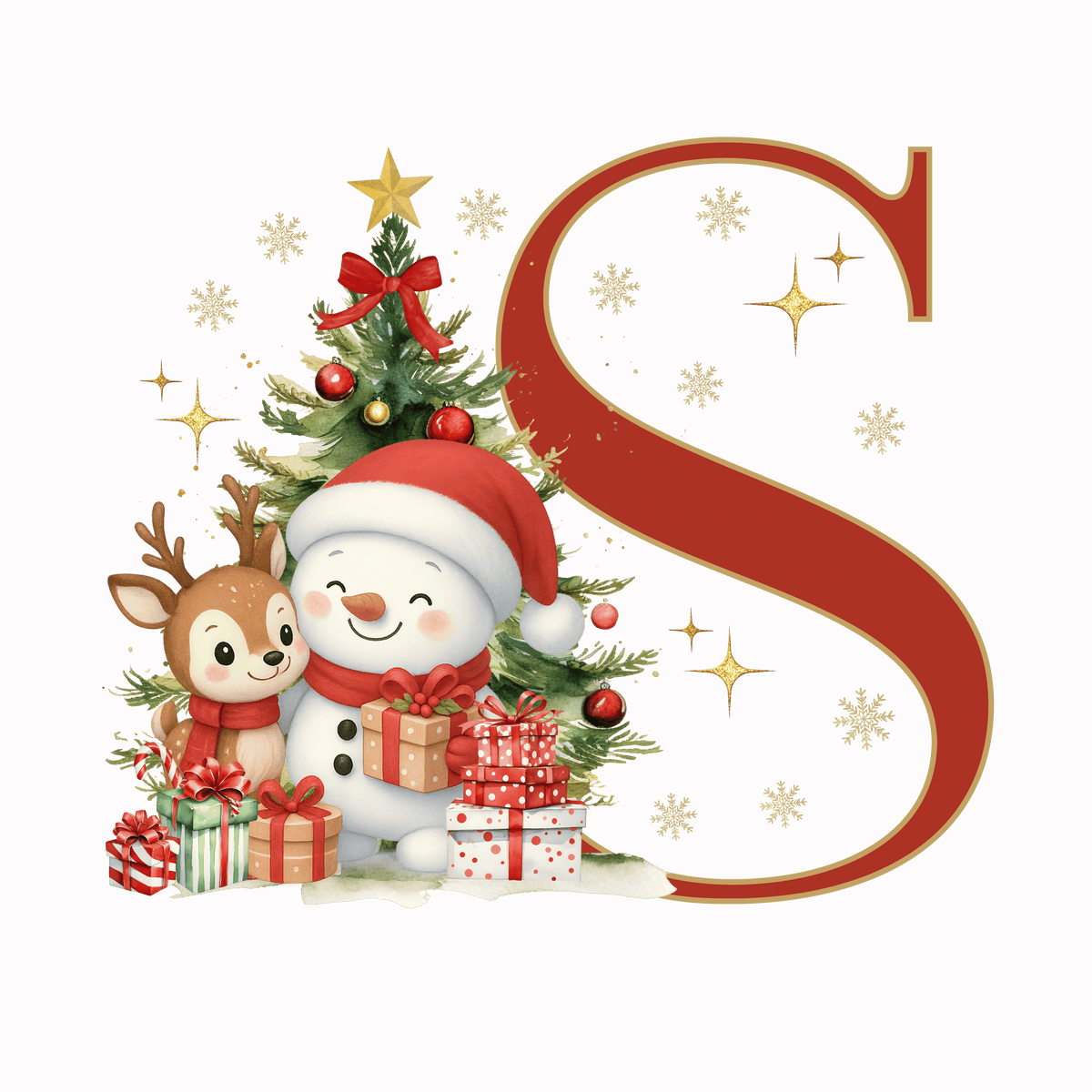 Mug de Noël Personnalisé – Lettre de A à Z avec Bonhomme de Neige & Renne