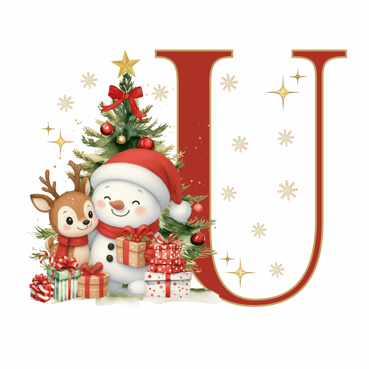 Mug de Noël Personnalisé – Lettre de A à Z avec Bonhomme de Neige & Renne