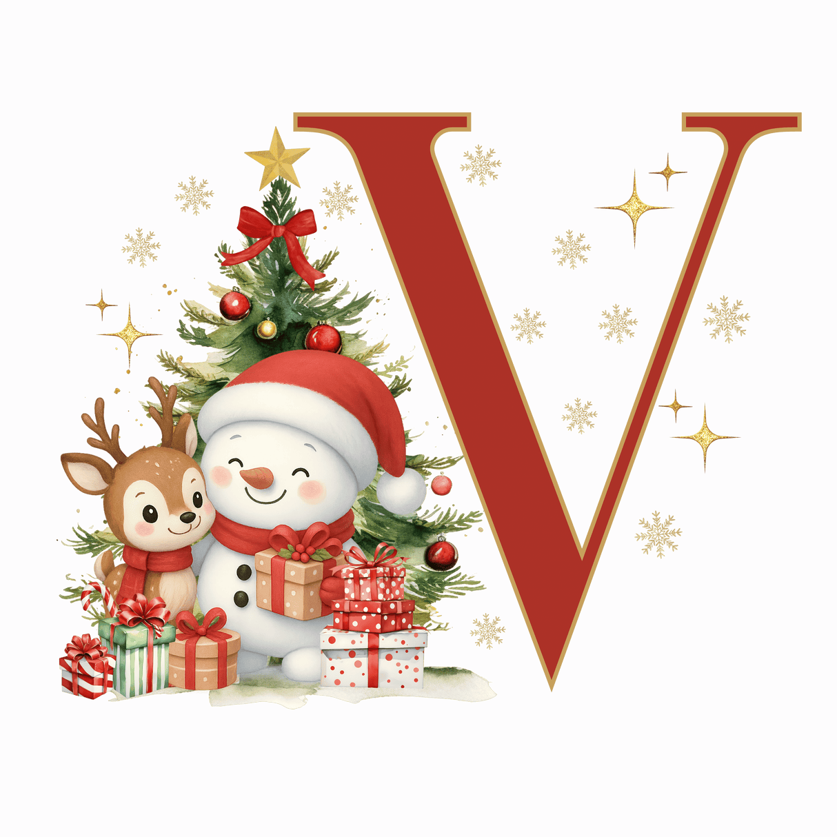 Mug de Noël Personnalisé – Lettre de A à Z avec Bonhomme de Neige & Renne