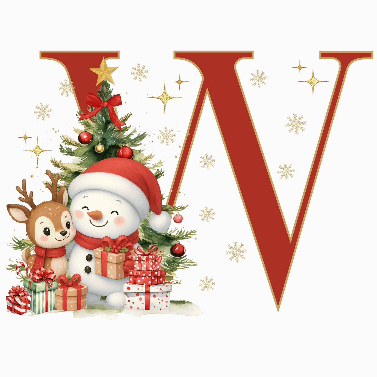 Mug de Noël Personnalisé – Lettre de A à Z avec Bonhomme de Neige & Renne