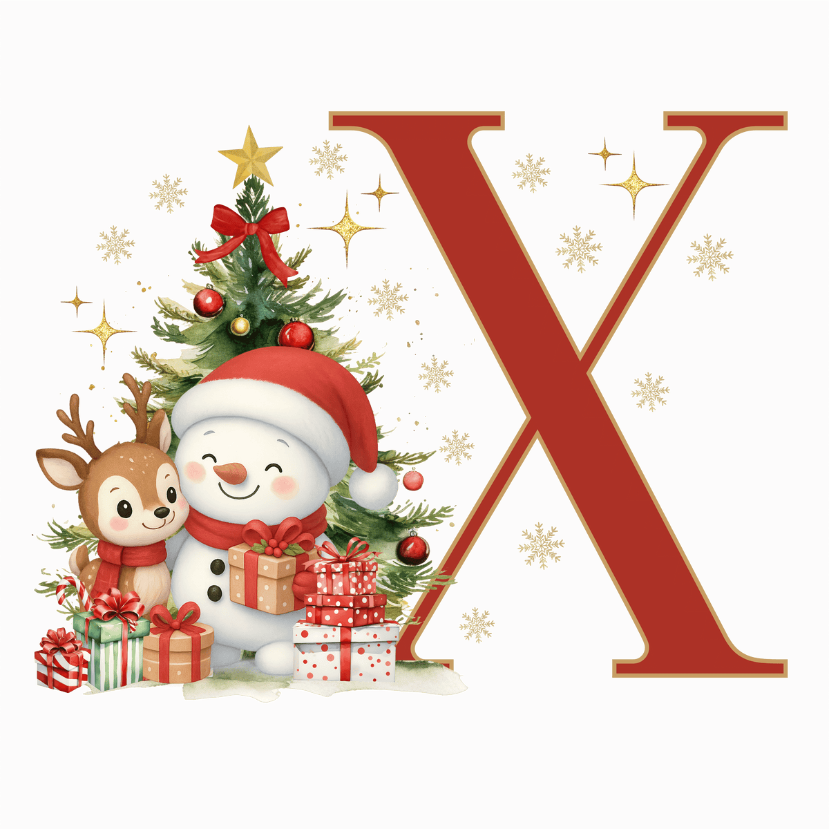 Mug de Noël Personnalisé – Lettre de A à Z avec Bonhomme de Neige & Renne
