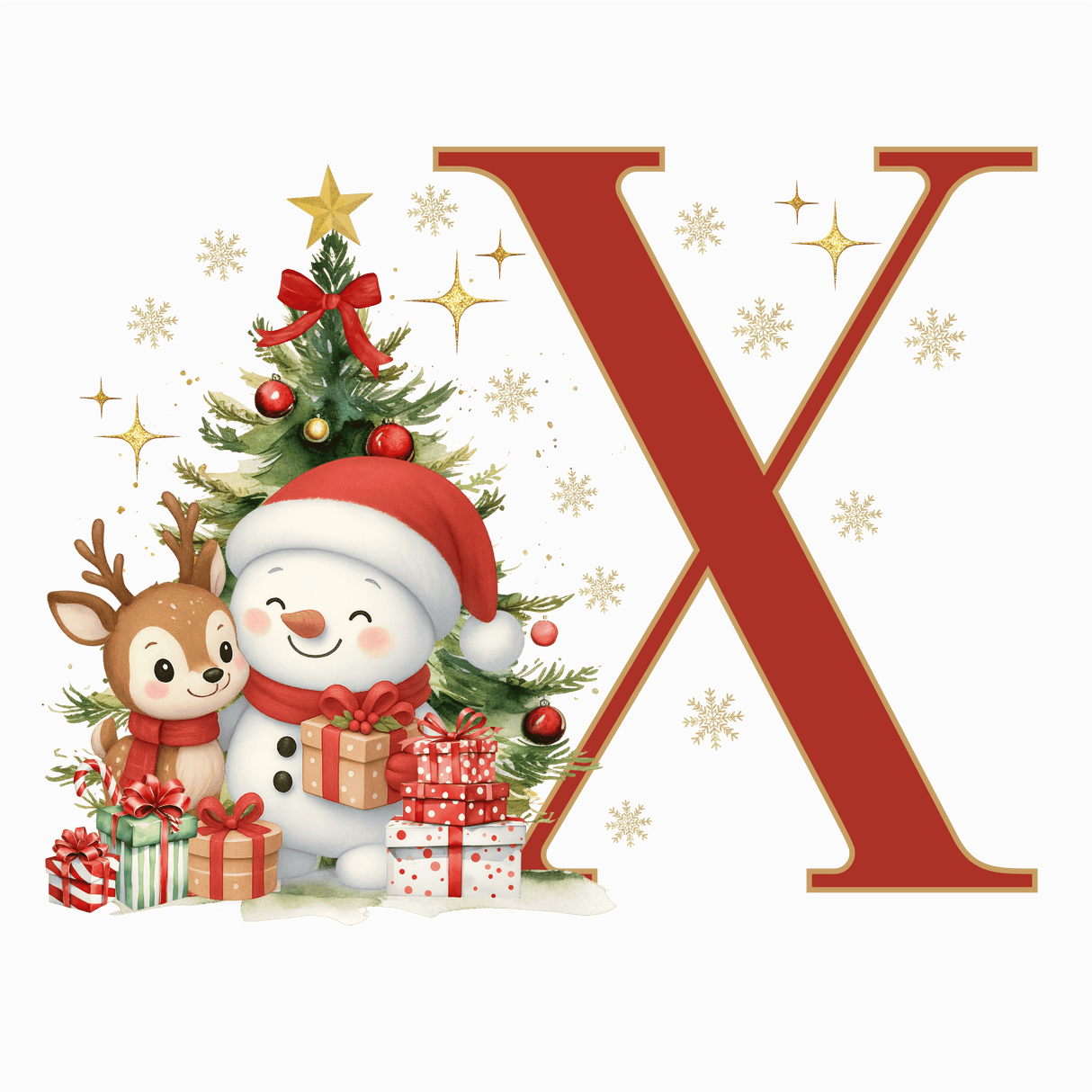 Mug de Noël Personnalisé – Lettre de A à Z avec Bonhomme de Neige & Renne