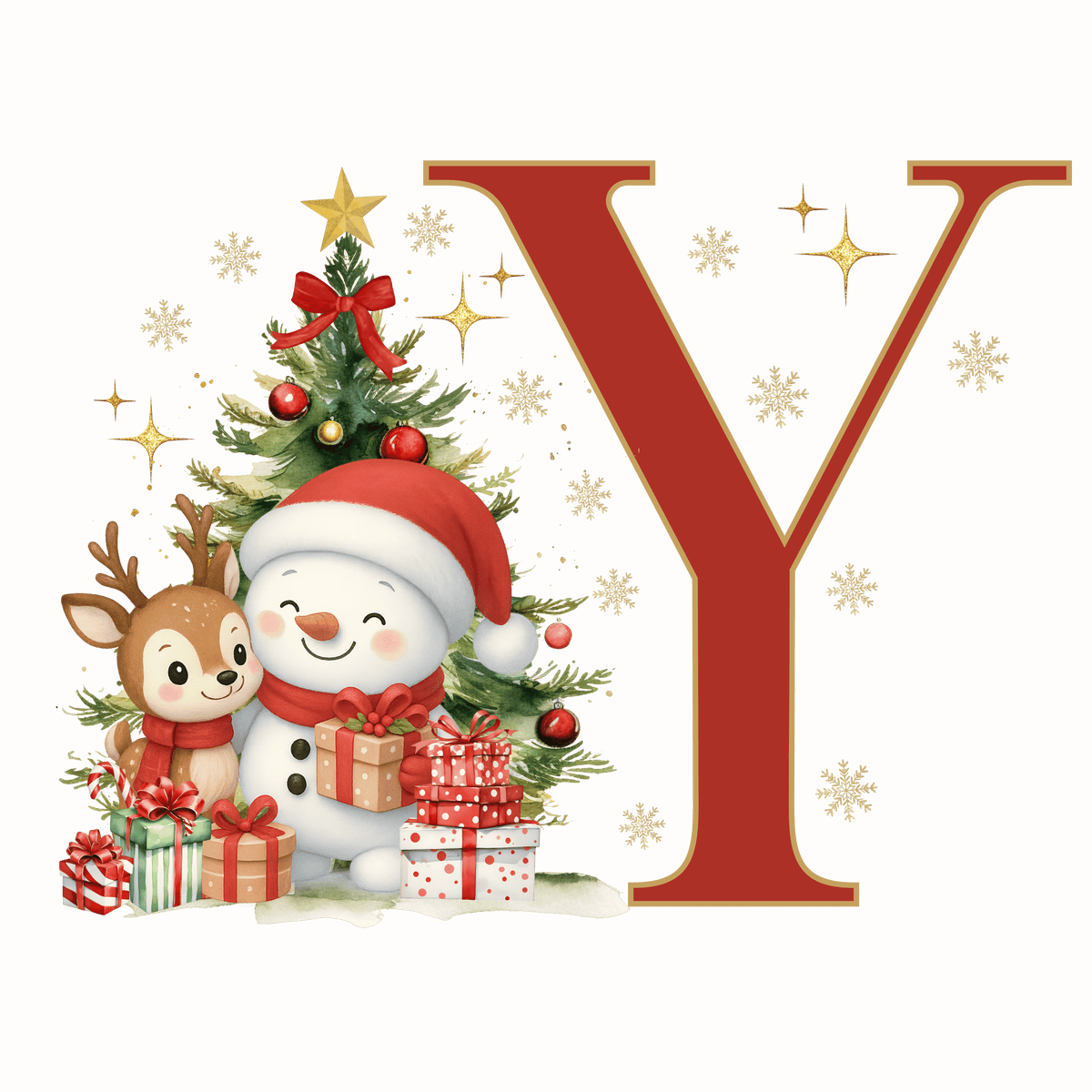 Mug de Noël Personnalisé – Lettre de A à Z avec Bonhomme de Neige & Renne