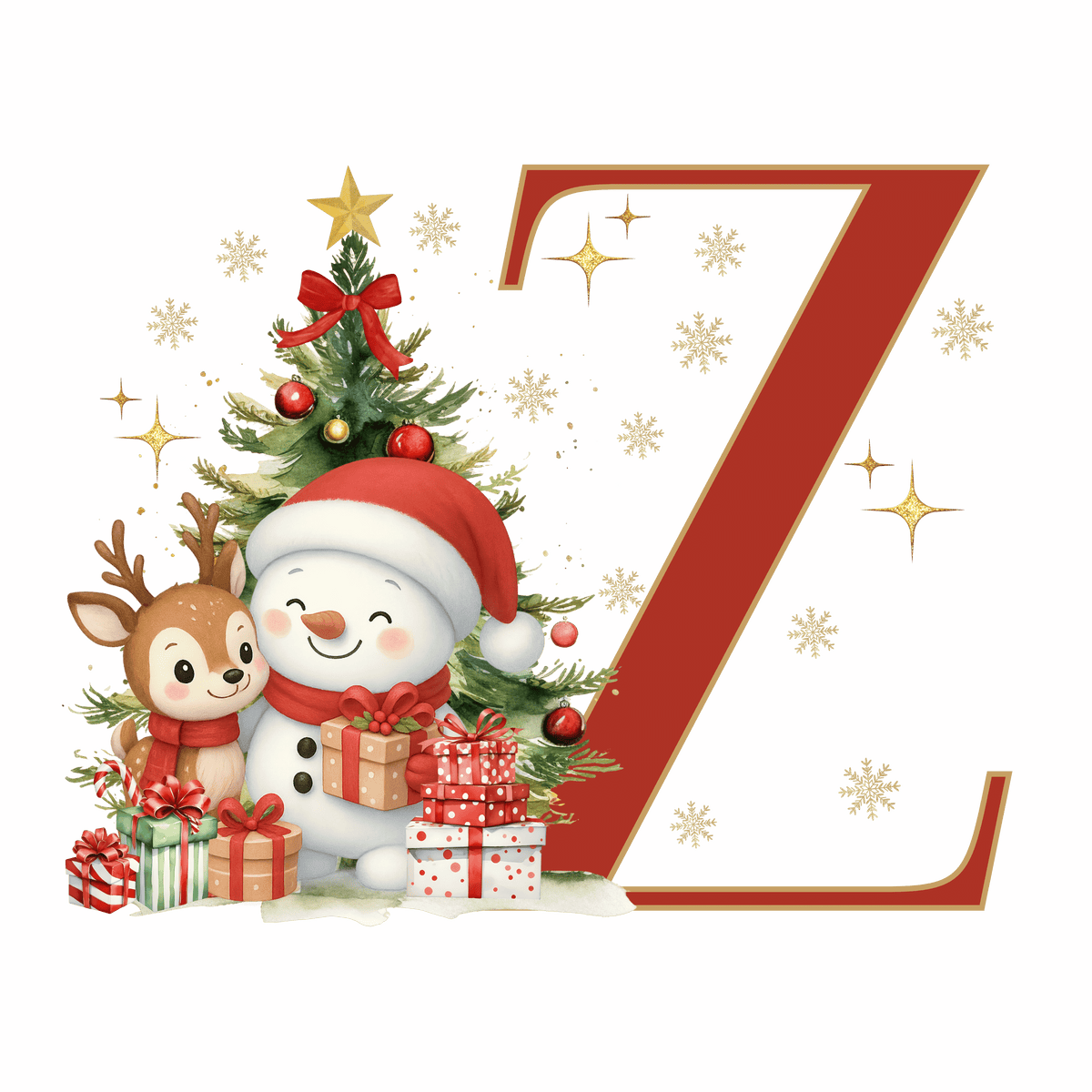 Mug de Noël Personnalisé – Lettre de A à Z avec Bonhomme de Neige & Renne