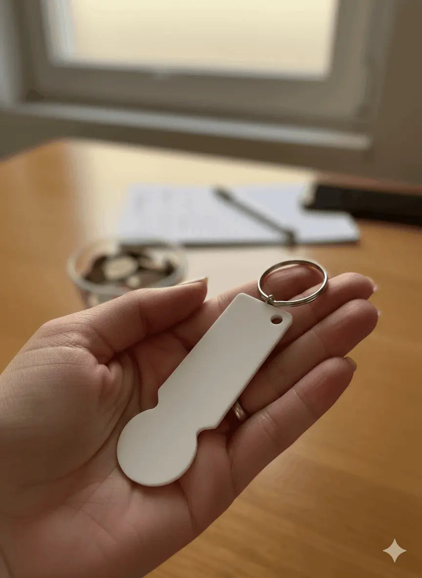 Porte-clé Jeton de Caddie Personnalisé avec Photo | Blanc dans une Main